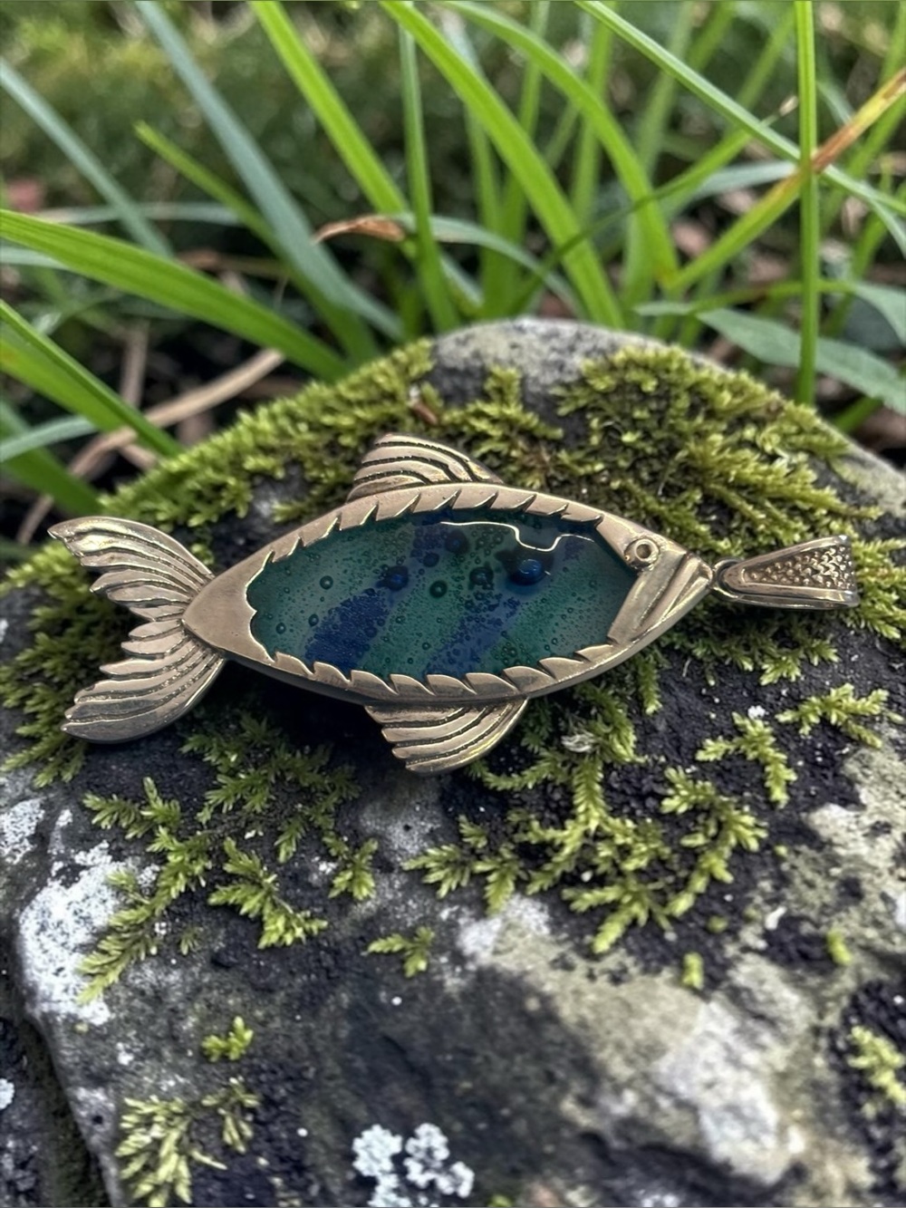 Sterling Silver Artisan Glass Fish Pendant